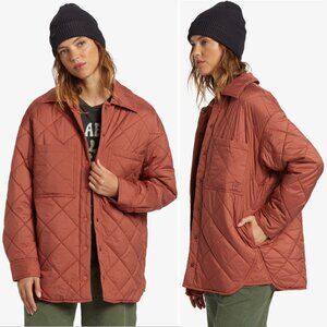 Billabong Transport Shacket Snap Front Overshirt Jacket Size L Rust Quilted NEW